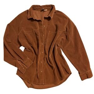 H&M Divided Corduroy Button Down Shirt Brown Long Sleeve Casual Oversized Size S